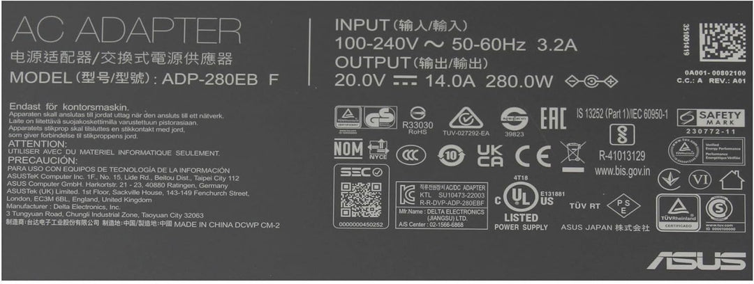 Asus ROG Strix Scar 17 G733ZW Original Netzteil 280 Watt