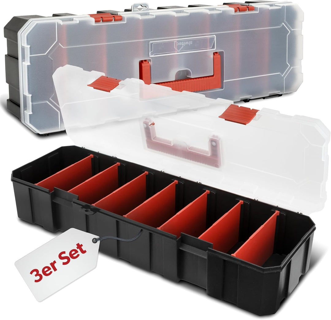 3 x siwitec Sortimentskasten mit 8 Fächern und 7 anpassbaren Trennstegen, Sortimentsbox für Kleintei