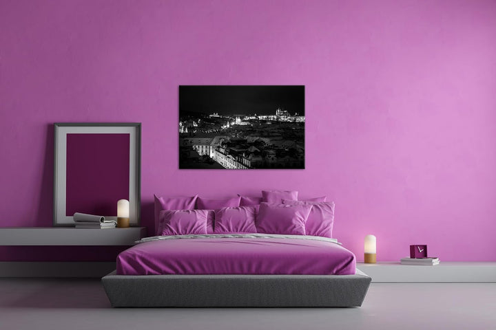 deyoli Prag bei Nacht Format:90x60 cm Effekt: Schwarz/Weiss als Leinwandbild, Motiv fertig gerahmt a