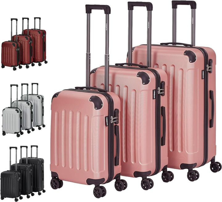 Arebos Reisekoffer 3er Set I ABS-Hartschale I Trolley Kofferset I Teleskopgriff I Inkl. Reissverschl