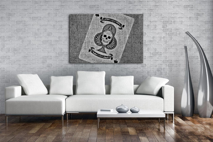 deyoli Spielkarte Ass Kreuz Effekt: Schwarz/Weiss Format: 80x60 als Leinwandbild, Motiv fertig gerah
