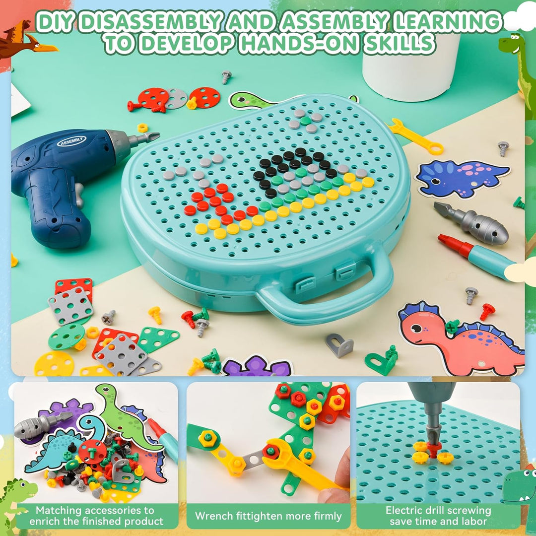 DAOUZL Montessori Spielzeugkiste mit Bohrmaschine, Magische Montessori-Spielzeugkiste, Mosaik Puzzle