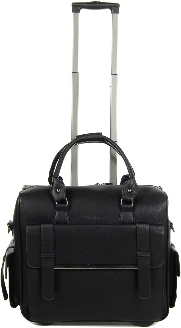 Bowatex Luxus Damen Schulter Gurt Aktentasche Laptop Trolley auf Rollen Schwarz