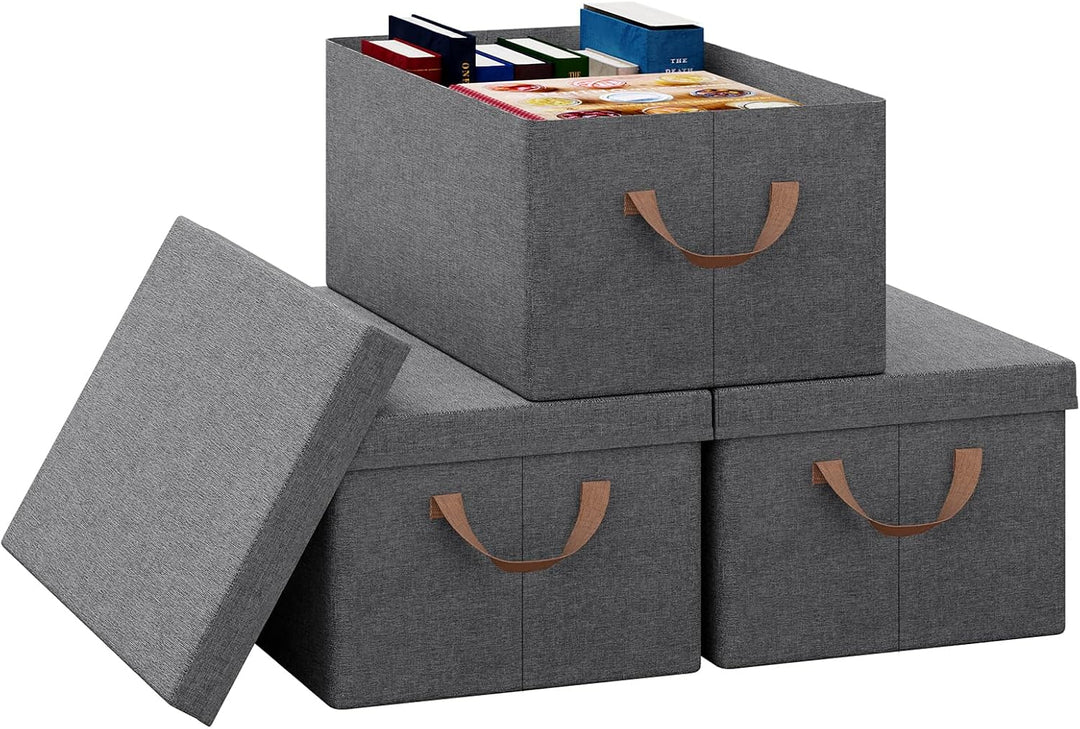 WOLTU Aufbewahrungsboxen, 3er Set, Box mit Deckel, Stoff Aufbewahrungskorb, Organizer Box für Spielz