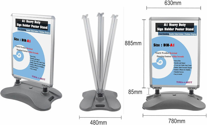TUKA-i-AKUT A1 Kundenstopper Plakatständer Wind-Sign Beidseitig für 2 Plakate, Werbeaufsteller Mobil