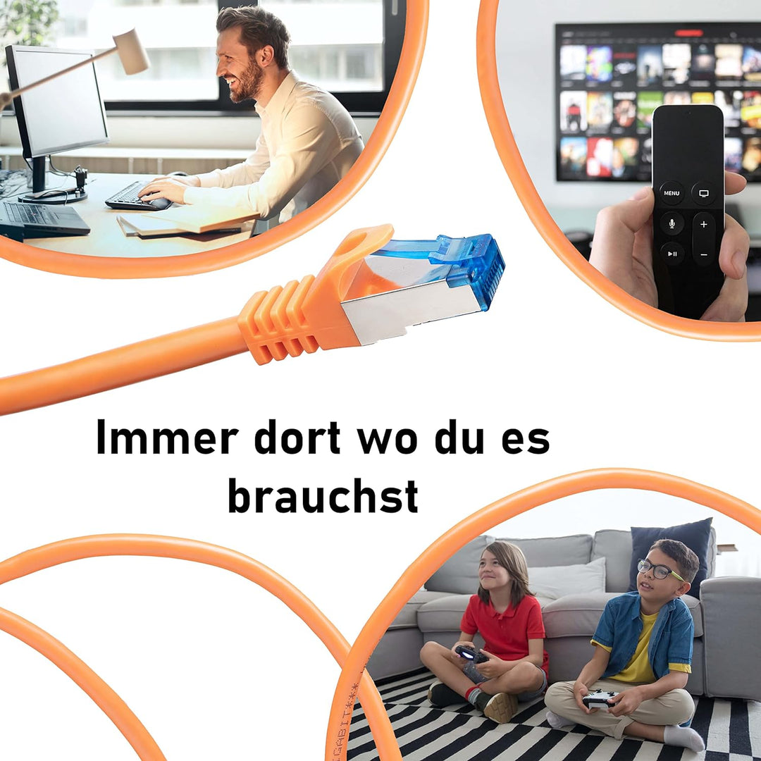 BIGtec 50m CAT.7 Patchkabel Netzwerkkabel Gigabit Patch DSL LAN Ethernet Kabel orange Kupferkabel do