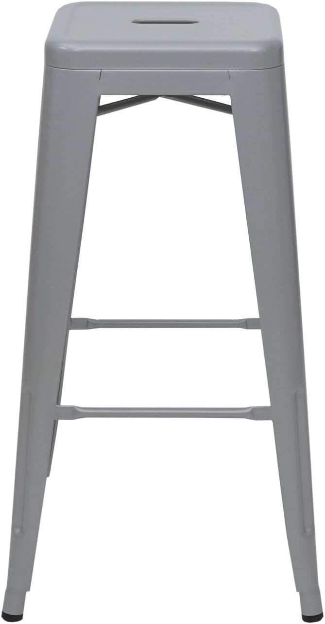 Mendler 4er-Set Barhocker HWC-A73, Barstuhl Tresenhocker, Metall Industriedesign stapelbar - grau, G