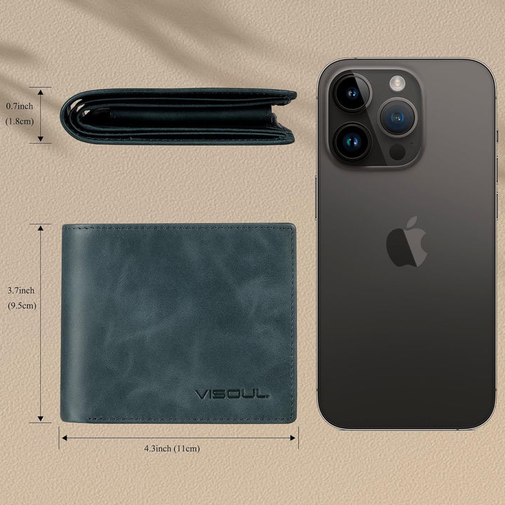 VISOUL Leder Geldbörse Herren mit ID-Fenster/Münzfach & RFID Schutz I Echtleder Geldbeutel für Männe