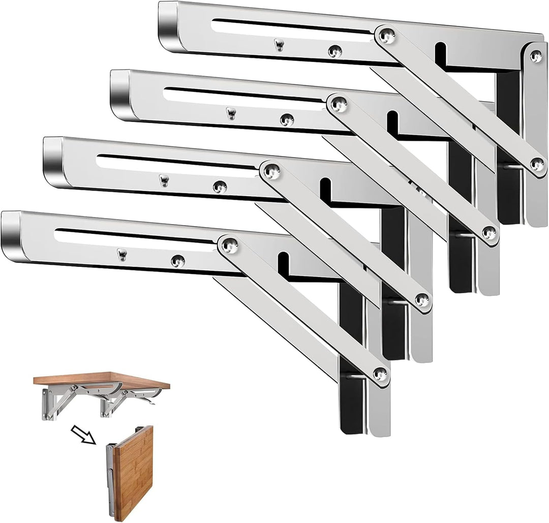 RICHDMI 4 Stück Klappkonsole 300mm, Schwerlast Edelstahl, Folding Bracket Klappbügel Schwerlast, Hea
