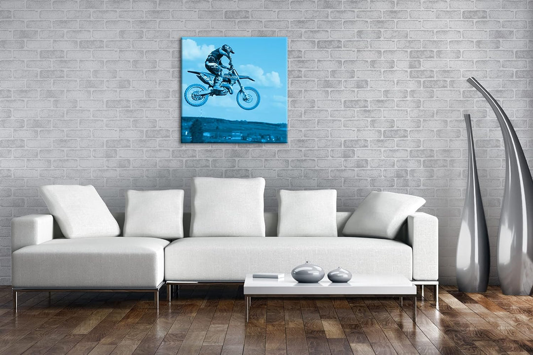 deyoli Motocross Stunt Format: 70x70 Effekt: Monocrome Blau als Leinwandbild, Motiv fertig gerahmt a