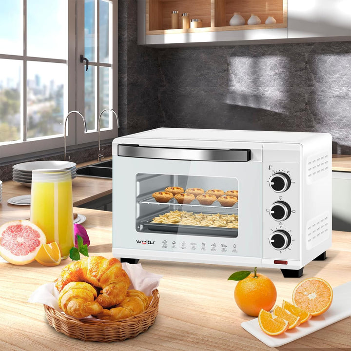 WOLTU Mini Backofen 20 Liter Pizzaofen Glastür mit Backblech mit Timer 100-250°C 1400 Watt Weiss BF0