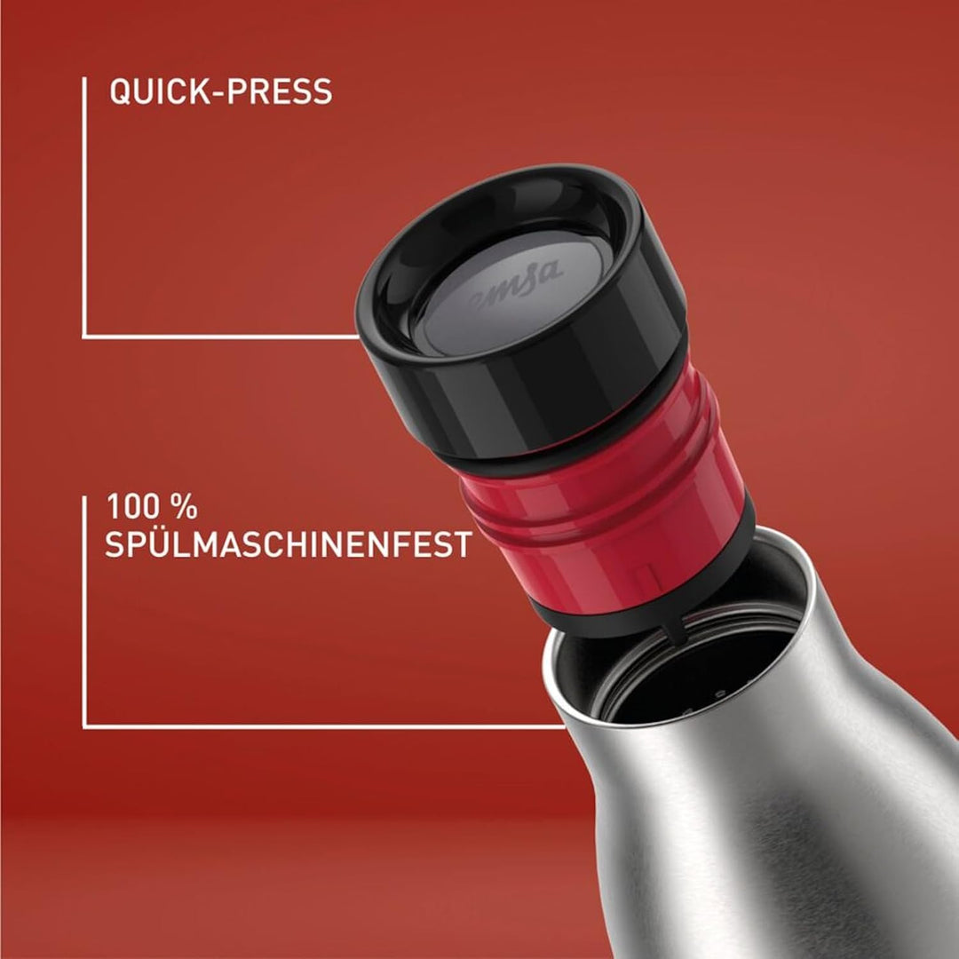 Emsa Bludrop Isolier-Trinkflasche, wiederverwendbar, Edelstahl, nachhaltig, Pulverbeschichtung, 360°