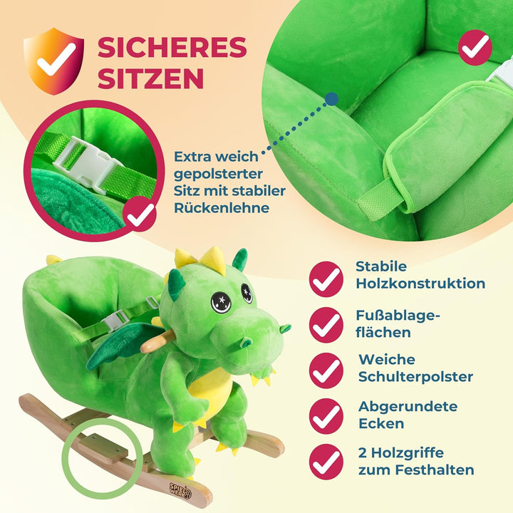 DEUBA® Schaukeldino Schaukeltier Plüsch Schaukel Wippe Pferd Kinder Baby Spielzeug Sound-Geräusche i
