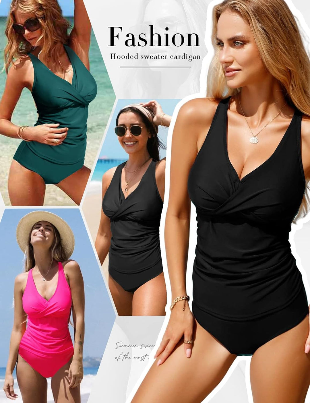 UMIPUBO Tankini Damen Bauchweg Sexy V-Ausschnitt Badeanzug Sets Grosse Grössen Push up Bademoden Hig