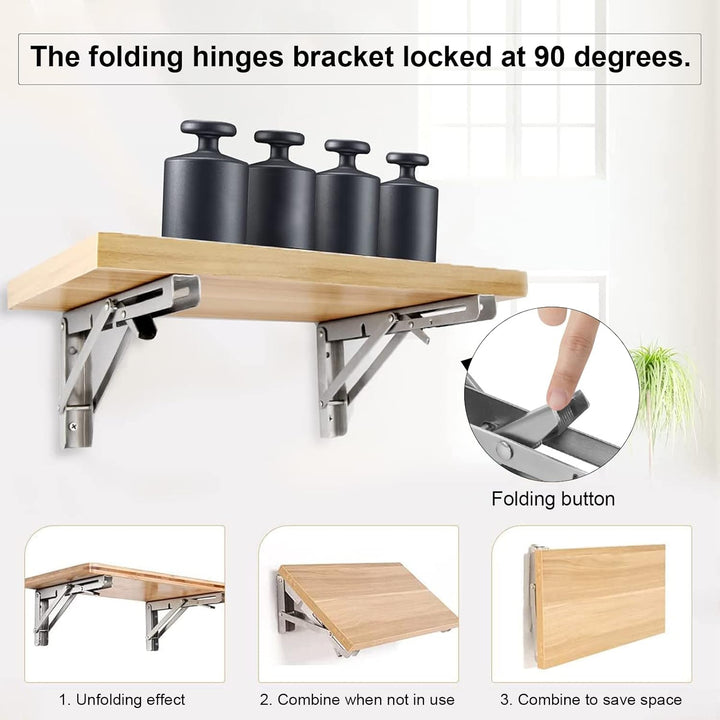 RICHDMI 4 Stück Klappkonsole 300mm, Schwerlast Edelstahl, Folding Bracket Klappbügel Schwerlast, Hea