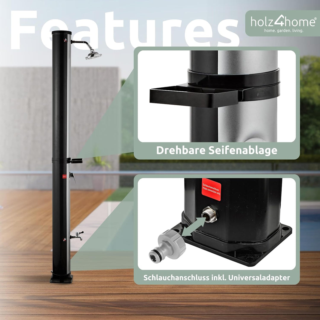 holz4home® Solardusche Gartendusche I Aussendusche mit Warmwasser bis 60°C I Outdoordusche für Garte