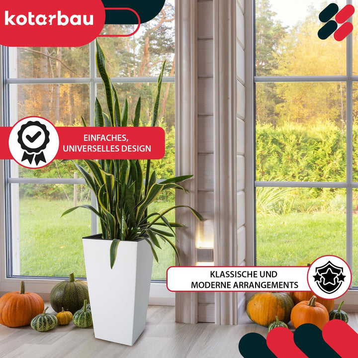 KOTARBAU® Blumentopf 265x265x500mm Quadratisch mit Innentopf Mattweiss, 265x265x500mm