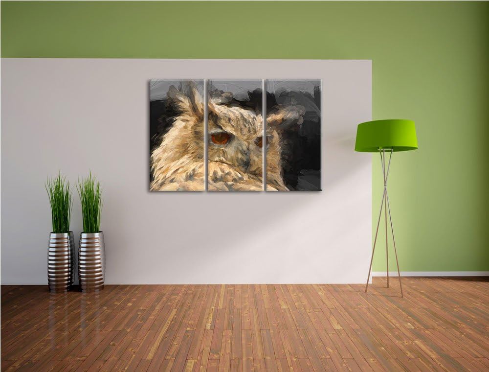 prächtige Waldohreule schwarz/weiss Deluxe 3-Teiler Leinwandbild 120x80 Bild auf Leinwand, XXL riesi
