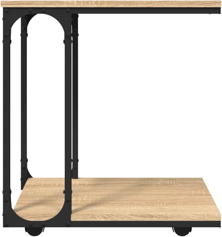 FIRBNUS Beistelltisch mit Rollen Sonoma 50x35x55,5 cm Holzwerkstoff Beistelltisch C Form Beistelltis