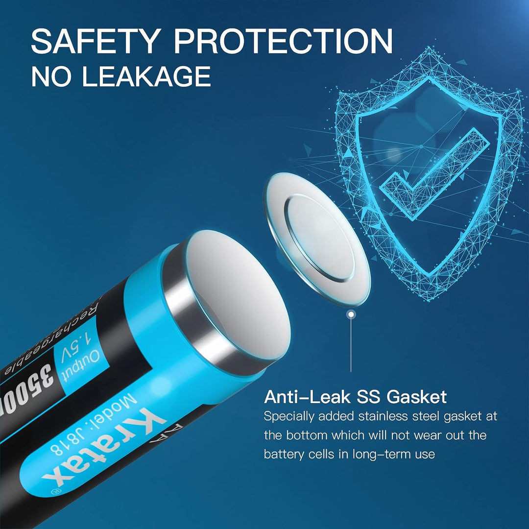 Kratax 1,5V Wiederaufladbare Lithium AA Akku, 1,5 Volt Konstante Ausgabe, 3500mWh mit 1600 Zyklen, 8