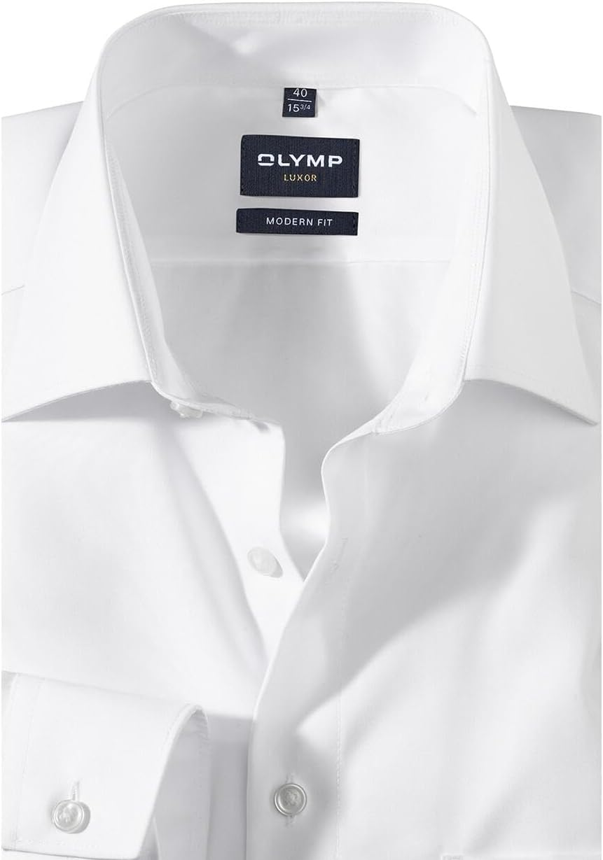 OLYMP Herren Businesshemd Luxor, Männer Oberhemd,Extra Langer Arm,Uni,modern fit 38 Weiss, 38 Weiss