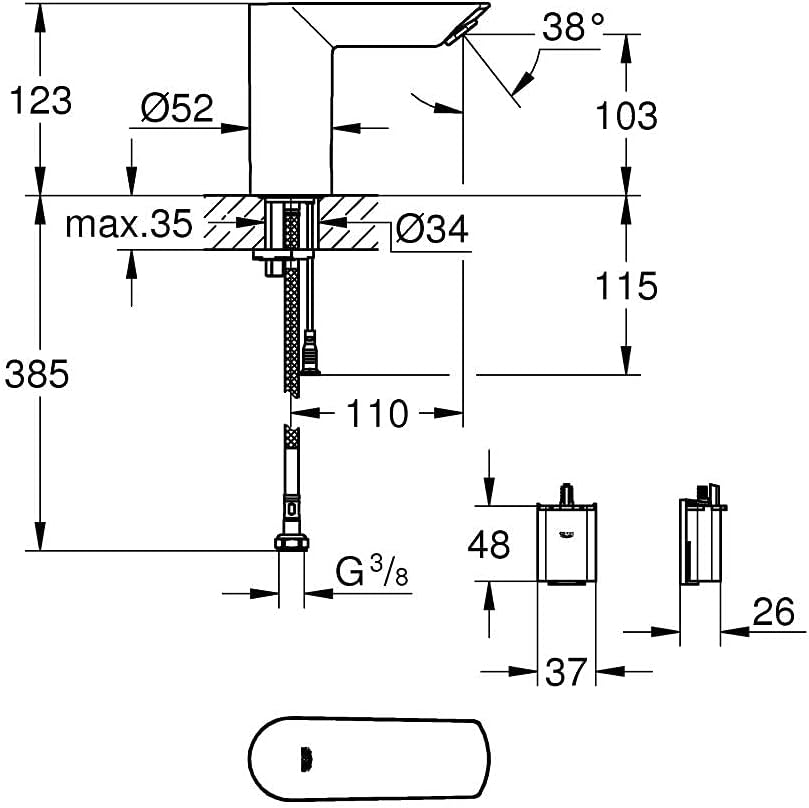 GROHE Bau Cosmopolitan - E Infrarot-Elektronik für Waschtisch (1/2", ohne Mischung, für kaltes oder
