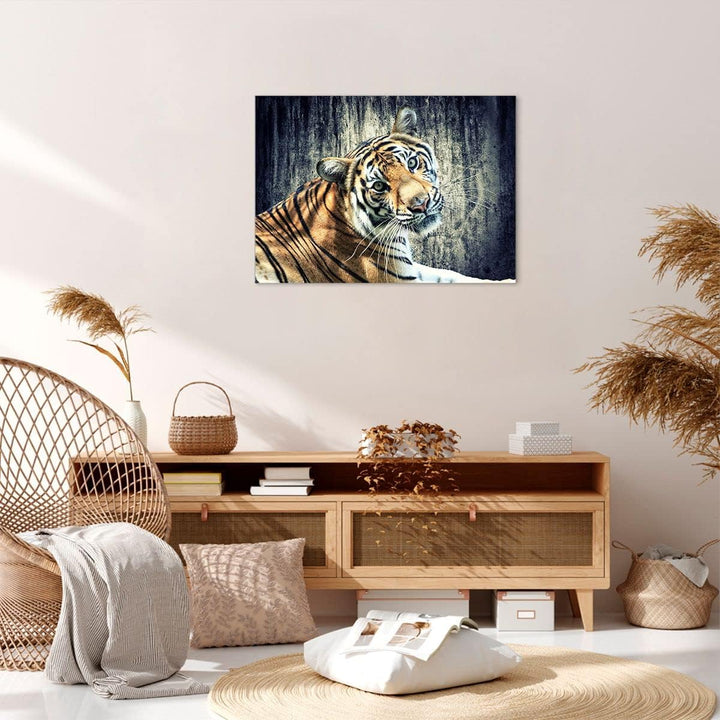 ARTTOR Bilder auf Leinwand Indien stein tiger wild Leinwandbild 70x50cm Wandbilder Dekoration Wohnzi