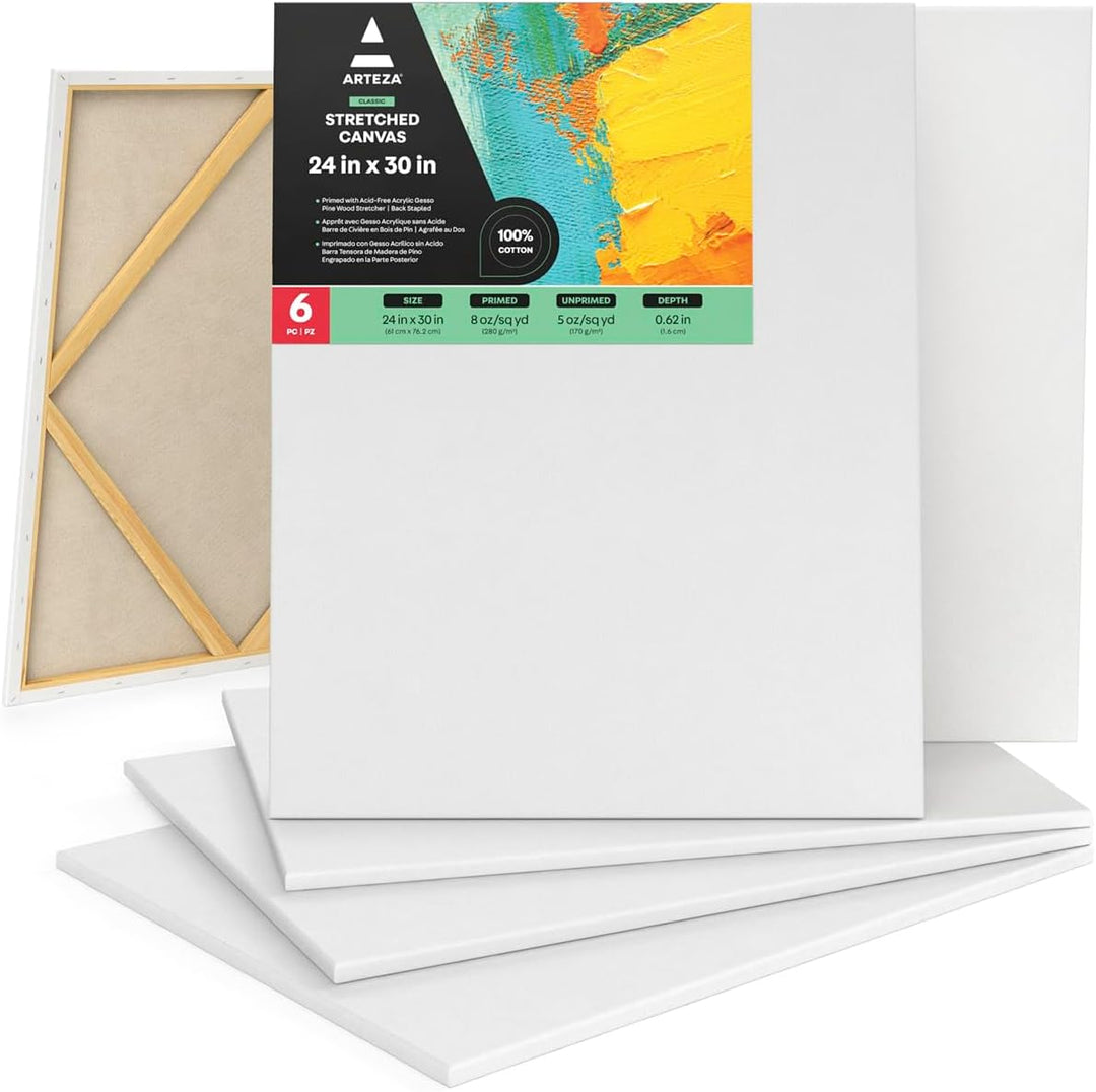 Arteza Leinwand Keilrahmen, 61 x 76.2cm, 6 bespannte Keilrahmen, 100% Baumwolle grundiert mit säuref
