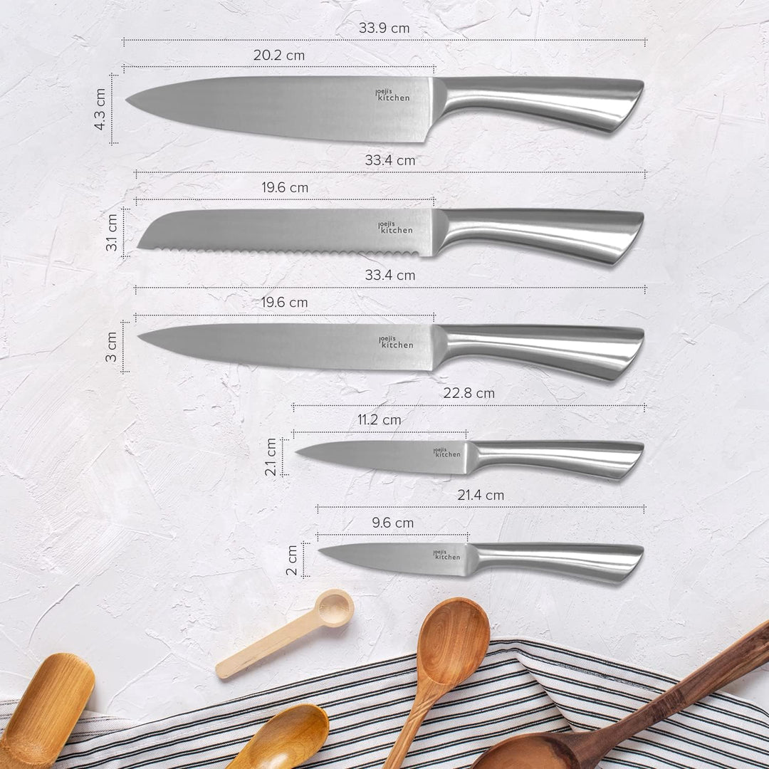 Joeji's Kitchen 5-in-1 Messerset aus Edelstahl - Scharfe Küchenmesser Set mit Brotmesser Kochmesser