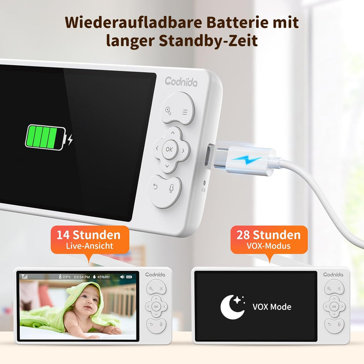 5,5 Zoll Babyphone mit Kamera Codnida 3MP HD Video Babyfon Camera,Baby Camera mit Bewegungsmelder un