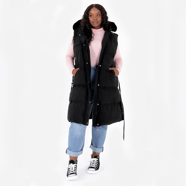 Lovedrobe Damen Ladies Womens Gilet Sleeveless Winter Jacket Coat Body Warmer Plus Size with Belt Po