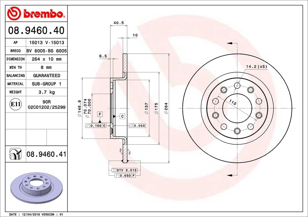 Brembo 08.9460.41 COATED DISC LINE Bremsscheibe - Paar