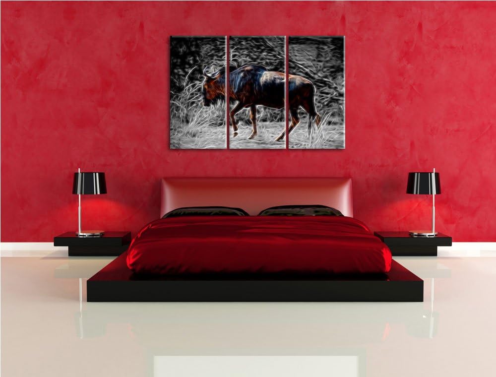 gigantische Kaffernbüffel in der Savanne schwarz/weiss Deluxe 3-Teiler Leinwandbild 120x80 Bild auf