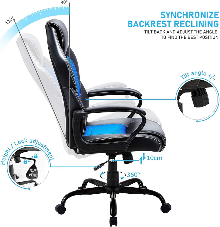 BASETBL bürostuhl Racing Gaming Stuhl schreibtischstuhl, Holzwerkstoff, Blau,