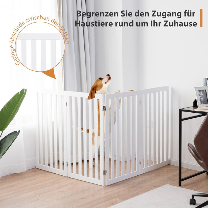 COSTWAY Absperrgitter Hunde 89cm Hoch, 4 Paneelen Schutzgitter Holz, Kindergitter klappbar, Treppeng