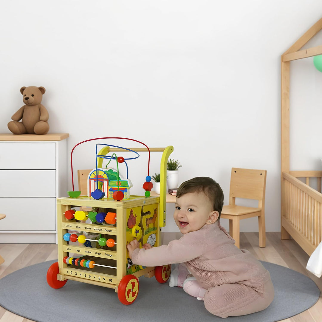 wuuhoo® Lauflernwagen aus Holz - höhenverstellbare Lauflernhilfe mit Puzzle, und Zahlen - Pädagogisc