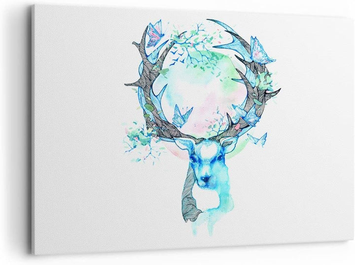 Bilder auf Leinwand 100x70cm Leinwandbild Hirsch Natur Landschaft Dekoration Gross Wanddeko Bild Sch