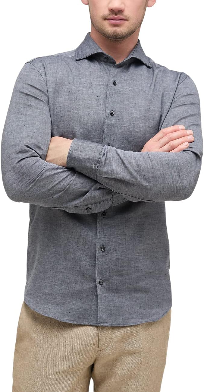 ETERNA Herren Linen Shirt Slim FIT 34 Schwarz, 34 Schwarz