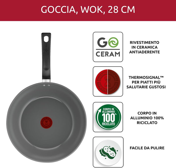 Lagostina Wok Tropfen, 28 cm, Antihaft-Keramikbeschichtung, optimale Gleitfähigkeit, einfache Reinig