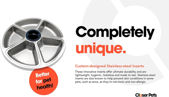 Closer Pets Five-Meal Automatischer Futternapf mit Edelstahl-Einsätzen und Kühlakkus (C500) 5 Meal F