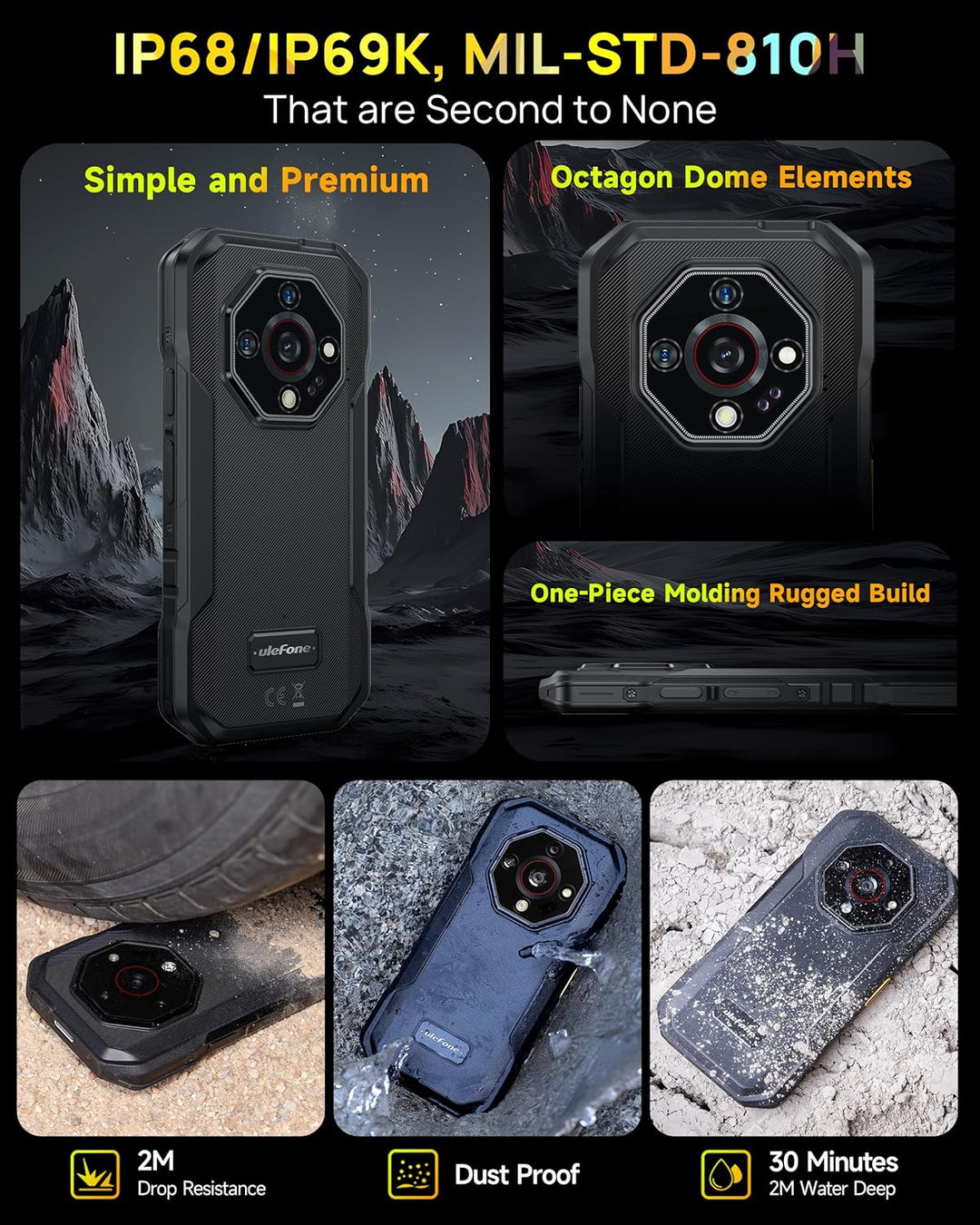 Ulefone Armor X32 Outdoor Smartphone 2025, MTK G91 48MP+20MP Nachtsicht 12GB+128GB/2TB SD 5,65" Corn