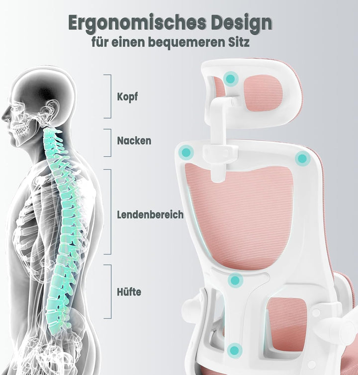 WOLTU Bürostuhl ergonomisch, Schreibtischstuhl Netzstoff, Drehstuhl höhenverstellbar, Schaukelfunkti