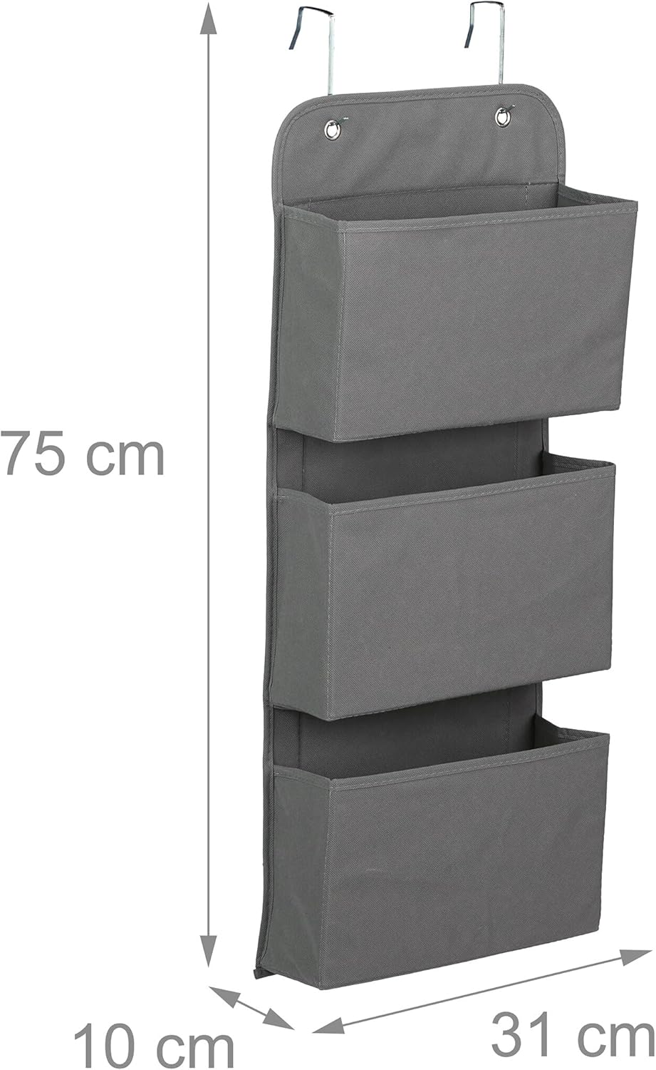 Relaxdays Hängeorganizer, 3 Fächer, Tür & Wand, Türregal mit Haken zum Einhängen, Bad, Flur, HBT: 75