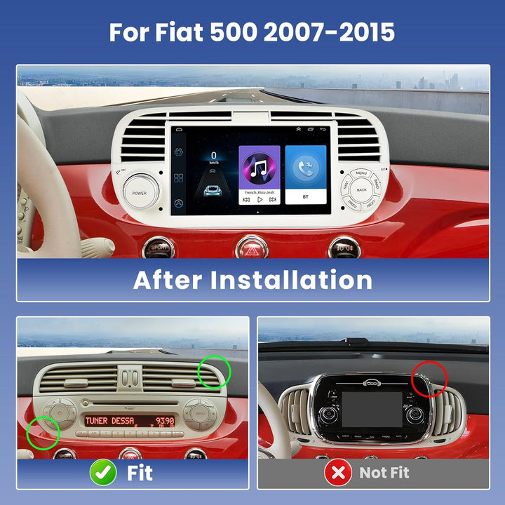 Hikity Android 13 Autoradio mit Navi für FIAT 500(2007-2015), 7 Zoll Touchscreen Auto Radio Bluetoot