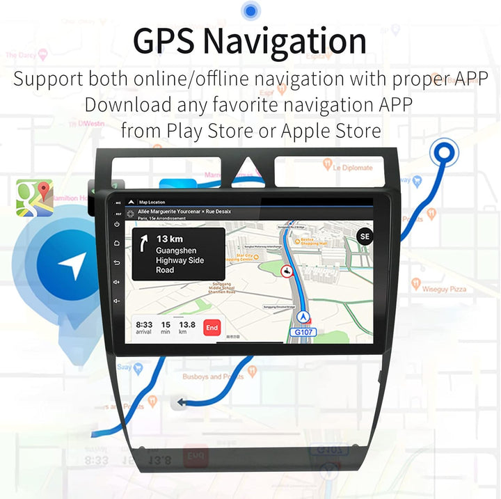 EZoneTronics Carplay Radio Android Auto Radio für Audi A6 C5 1997-2004 S6 1999-2004 mit 9 Zoll Touch