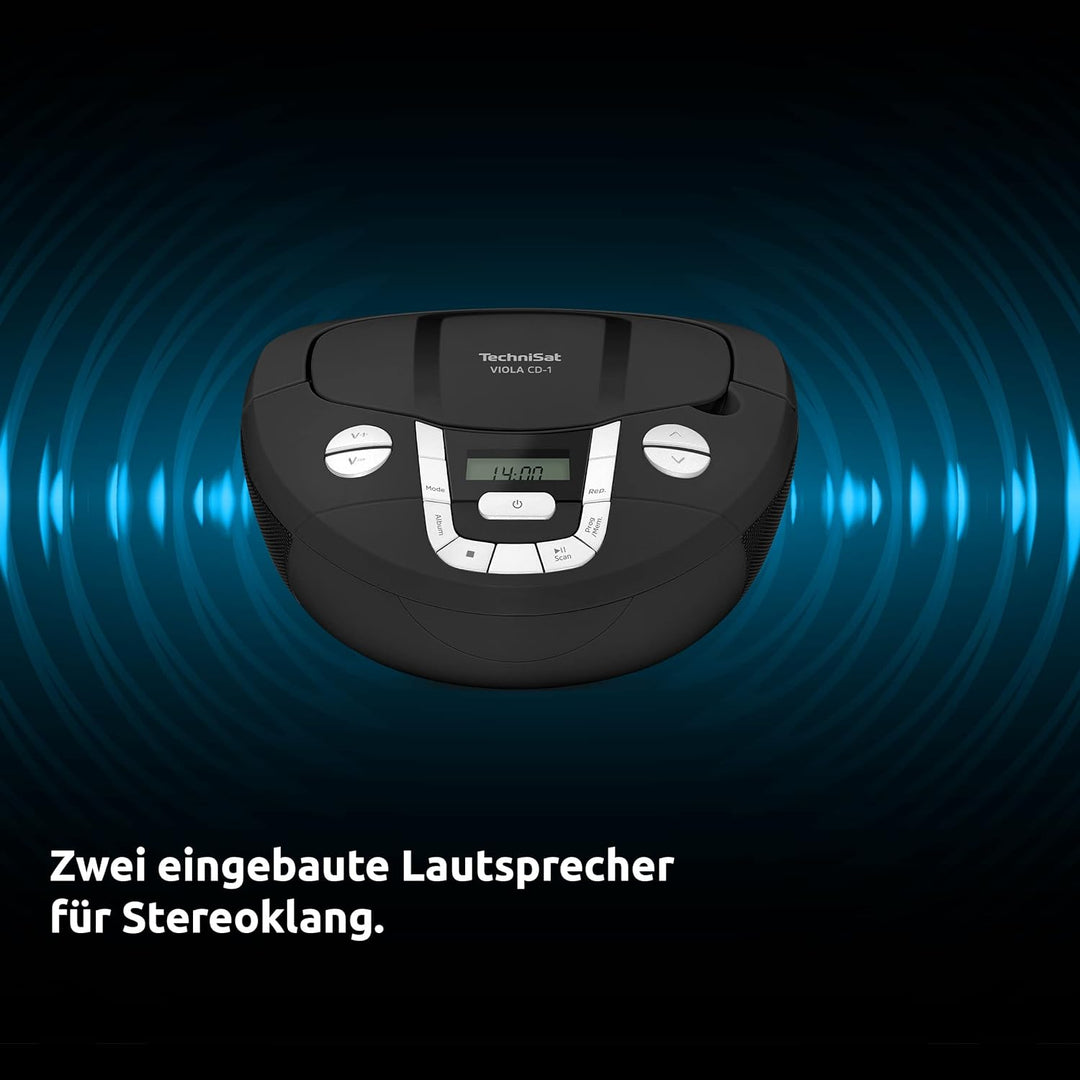 TechniSat Viola CD-1 - tragbarer Stereo CD-Player, Boombox mit praktischem Tragegriff (Radio für Kin