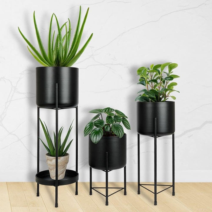 Vilde Blumenständer Blumensäule Pflanzenständer Pflanzenregal Metall schwarz/Blumentopf Übertopf auf