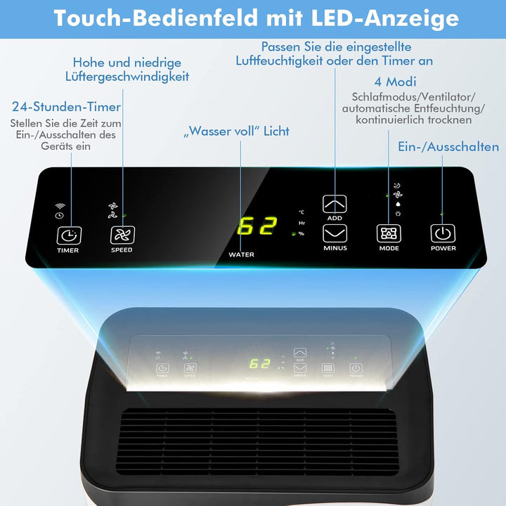COSTWAY Mobile Entfeuchter Luftentfeuchter elektrisch Dehumidifier Raumentfeuchter 25L/24h, Raumgrös