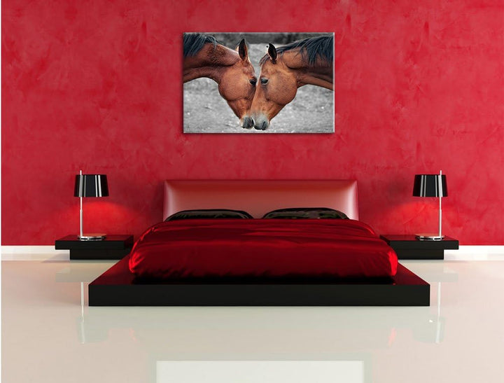 Pixxprint Zwei schmusende Pferde als Leinwandbild/Grösse: 100x70 / Wandbild/Kunstdruck/fertig bespan