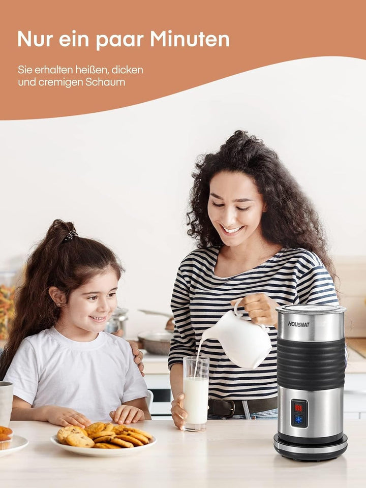 HOUSNAT Milchaufschäumer Elektrisch, 4-in-1 Milchschäumer für Heissen und Kalten Milchschaum, für La